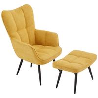 Fotelj Hanoi, Rumena, S Taburejem - rumena/črna, Moderno, kovina/tekstil (71/98/83cm)