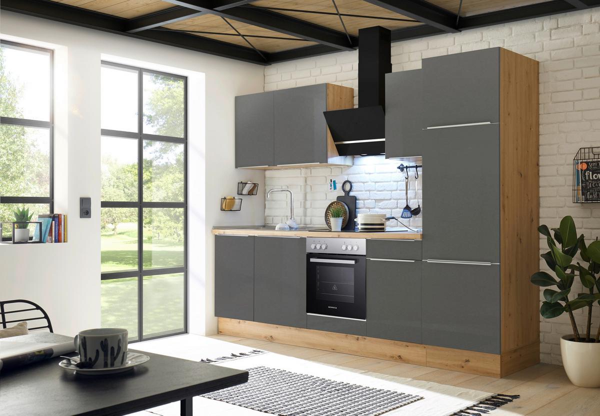Küchenblock mit Geräten Grau B: ca. 280 cm - Anthrazit/Alufarben, LIFESTYLE, Holzwerkstoff/Kunststoff (280/211/60cm) - Respekta