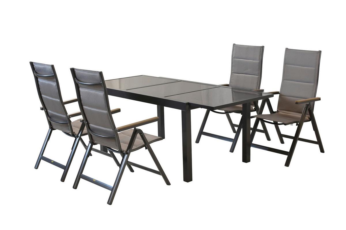 Gartentischgruppe Trivero 5-tlg. Graphitfarben/Braun - Graphitfarben/Braun, KONVENTIONELL, Glas/Kunststoff - Gardenson