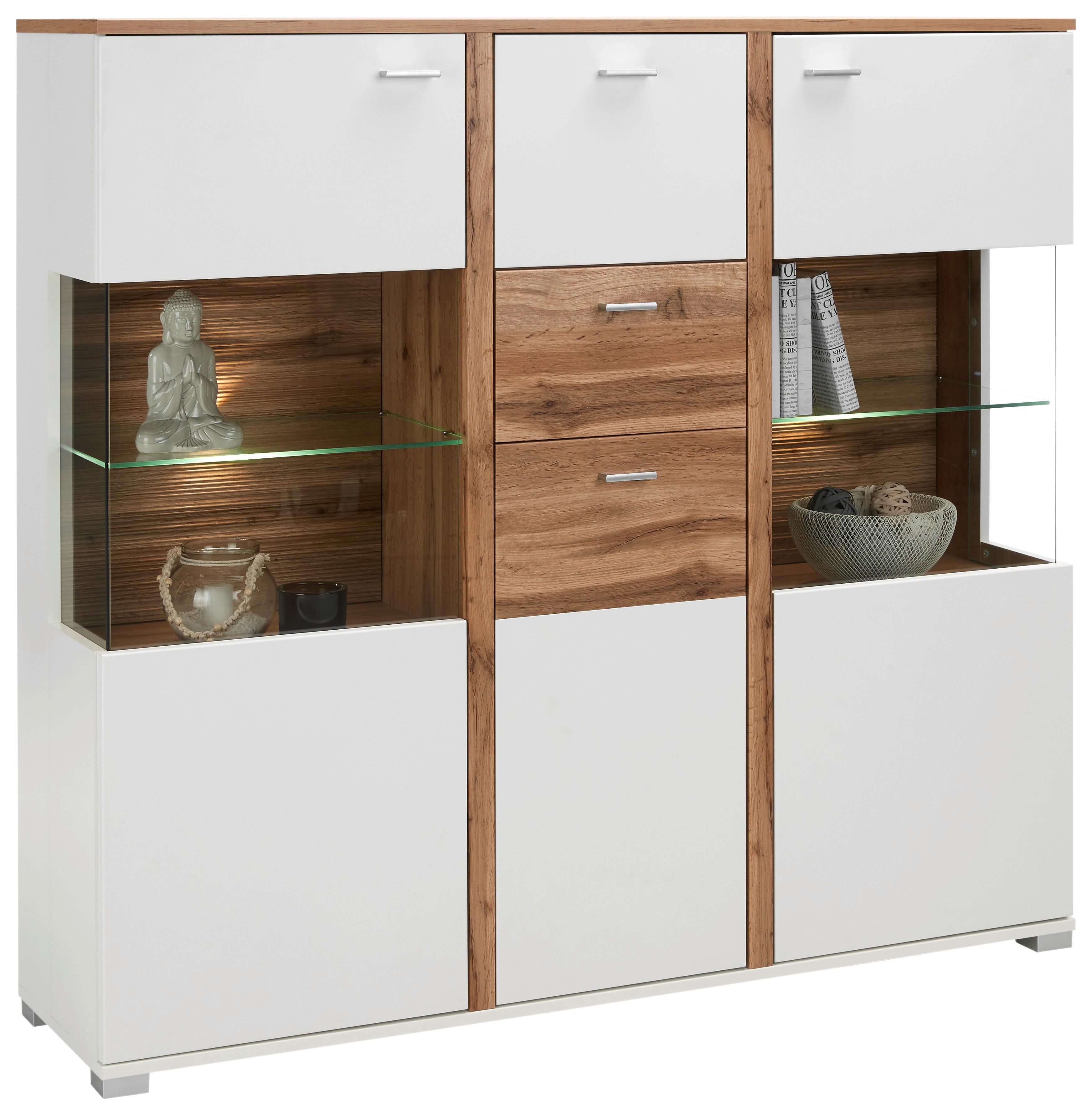 Highboard Alamo in Eichefarben - Chromfarben/Eichefarben, MODERN, Holzwerkstoff/Metall (142/131/37cm) - Mömax