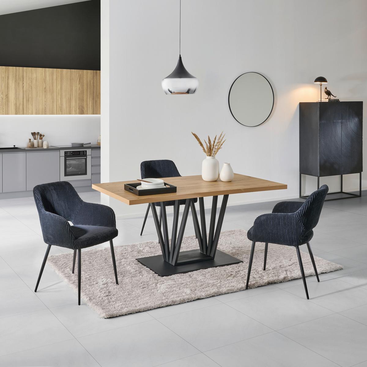 Jedilna Miza Brad, Barva Hrasta, 160x90 - črna/hrast artisan, Konvencionalno, kovina/leseni material (160/75/90cm) - MID.YOU