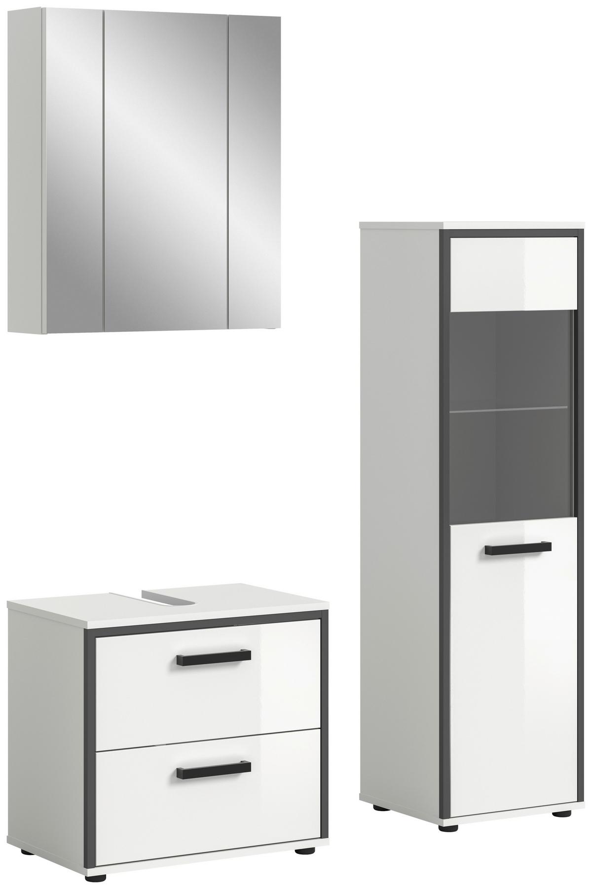 Badezimmer Kojak 3-tlg. Weiß/Anthrazit - Weiß Hochglanz/Schwarz, MODERN, Holzwerkstoff/Kunststoff (100cm) - MID.YOU