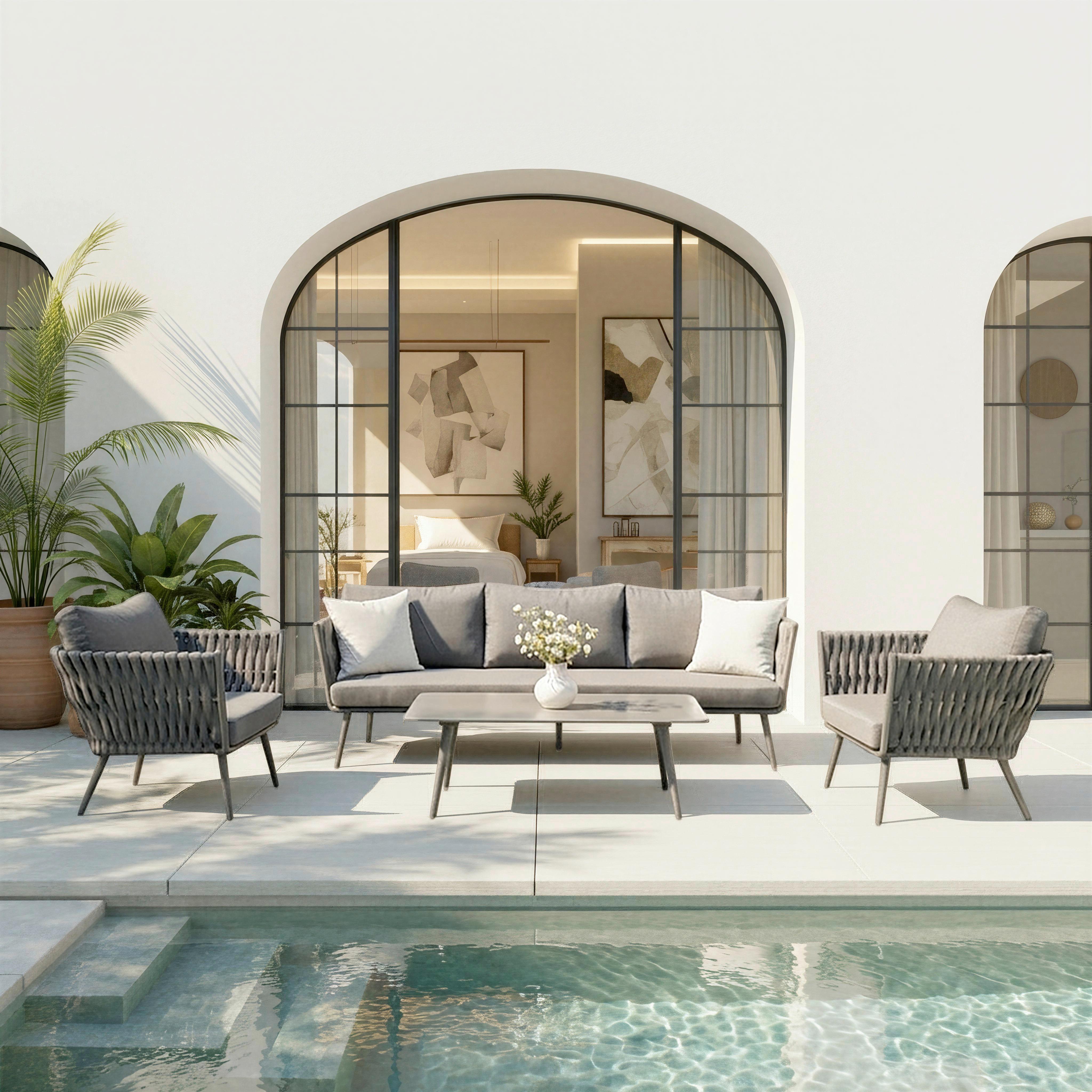 Loungegarnitur Mila Dunkelgrau Aluminium/Outdoorstoff - Dunkelgrau, MODERN, Textil/Metall (236/69/70cm) - Bessagi Garden