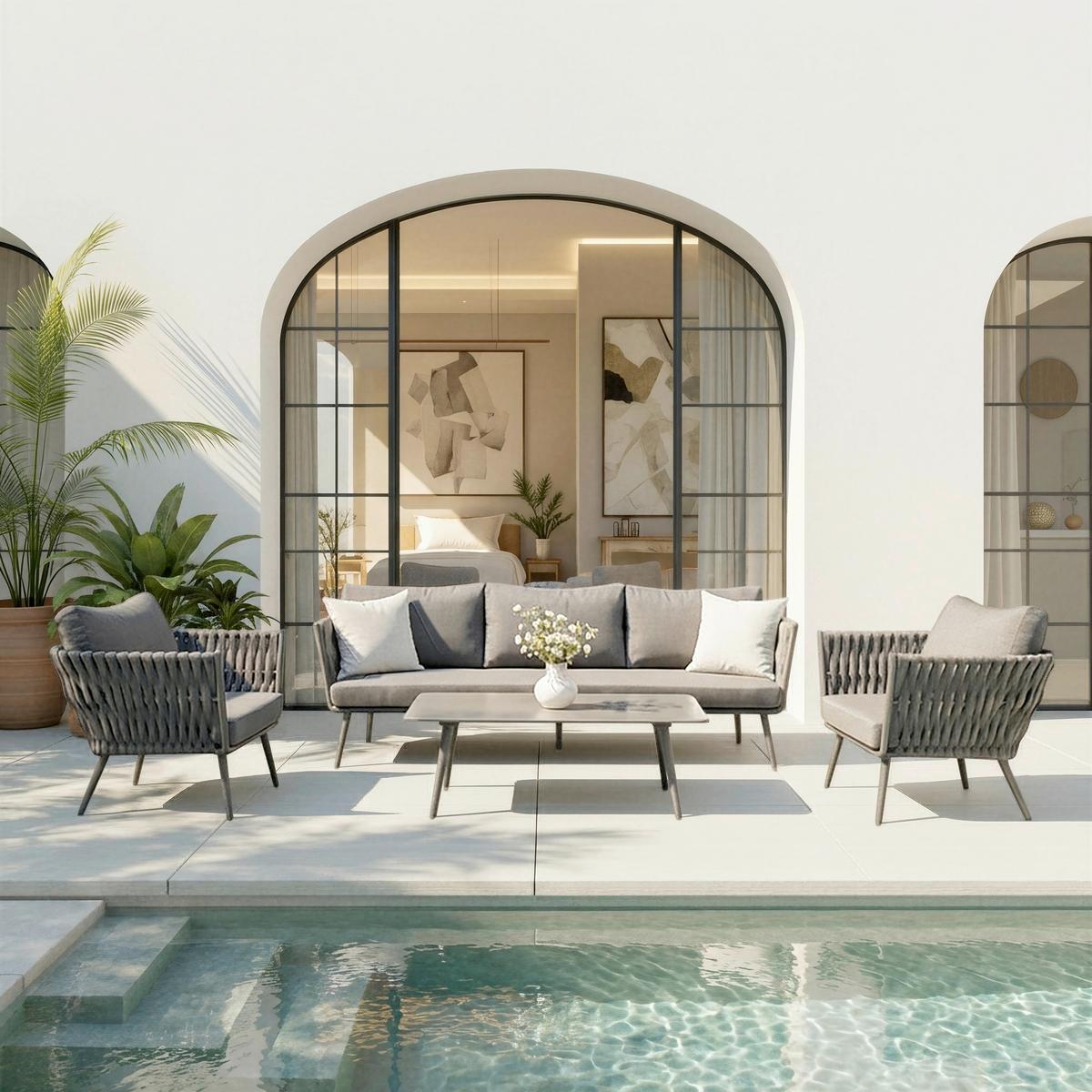 Loungegarnitur Mila Dunkelgrau Aluminium/Outdoorstoff - Dunkelgrau, MODERN, Textil/Metall (236/69/70cm) - Bessagi Garden