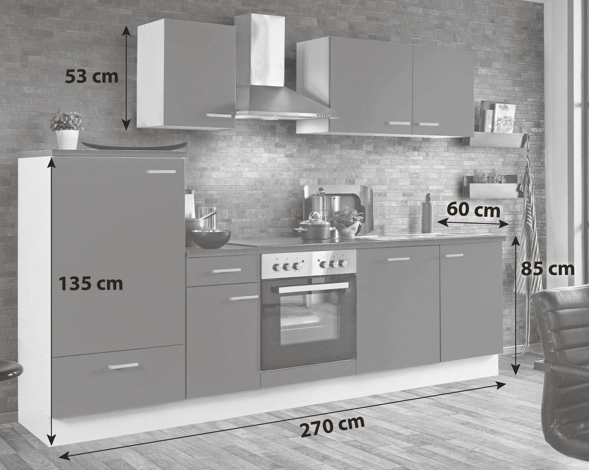 Küchenblock White-Classic Grau/Weiß B: ca. 270 cm - Silberfarben/Graphitfarben, KONVENTIONELL, Holzwerkstoff/Kunststoff (270cm) - Menke