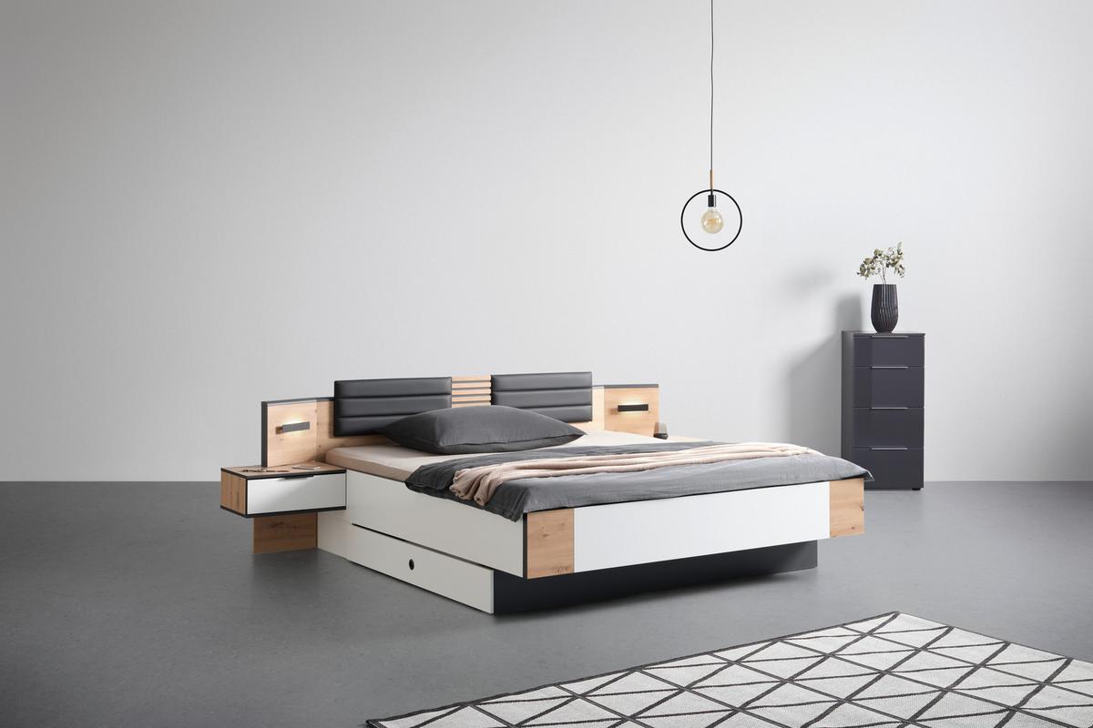 Bettanlage LEO ca. 180x200cm - Weiss/Graphitfarben, Konventionell, Holzwerkstoff/Textil (180/200cm) - Premium Living