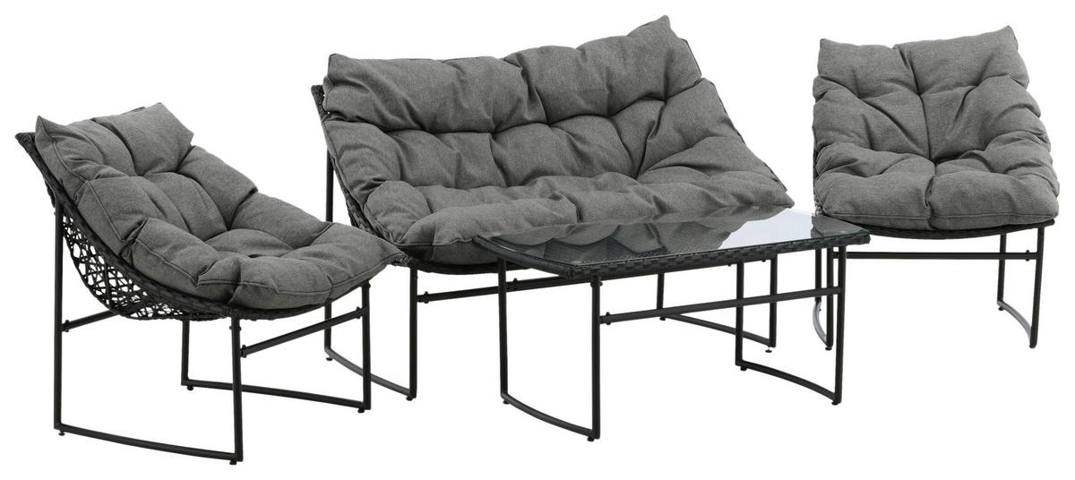 Loungegarnitur Tina 4-tlg. Grau/Schwarz - Schwarz/Grau, KONVENTIONELL, Kunststoff/Textil - Gardenson