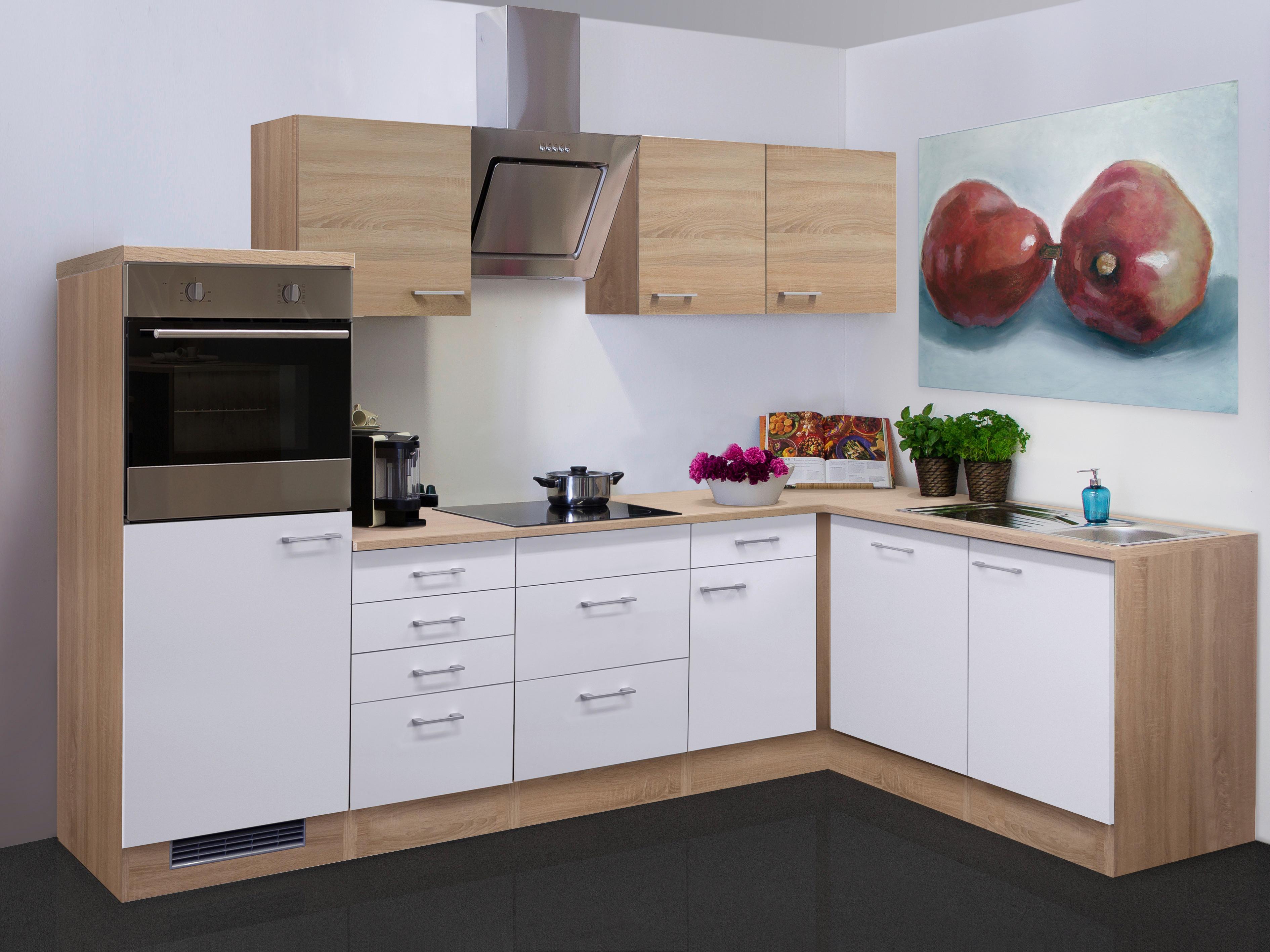 Kotna Kuhinja Z Aparati Samoa, Bela, Barva Hrasta - bela/barve aluminija, Moderno, umetna masa/leseni material (280/170cm) - FlexWell