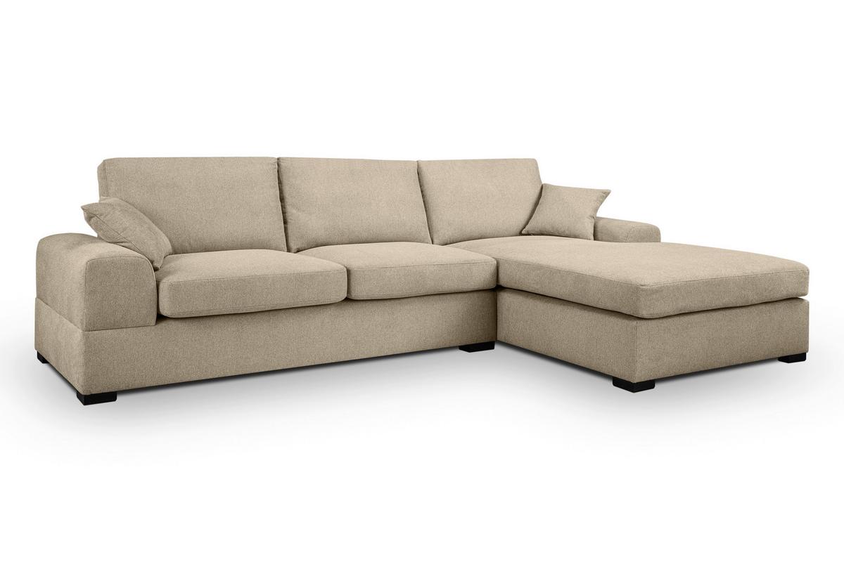 Ecksofa Veda Beige Flachgewebe - Beige/Schwarz, Basics, Holz/Textil (308/186cm) - MID.YOU