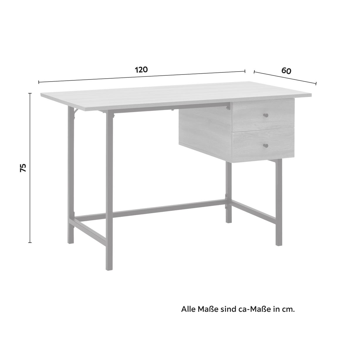 Schreibtisch Donetta Walnuss MDF ca. 120x60 cm - Walnussfarben/Schwarz, MODERN, Kunststoff/Metall (120/60/75cm) - Bessagi Home