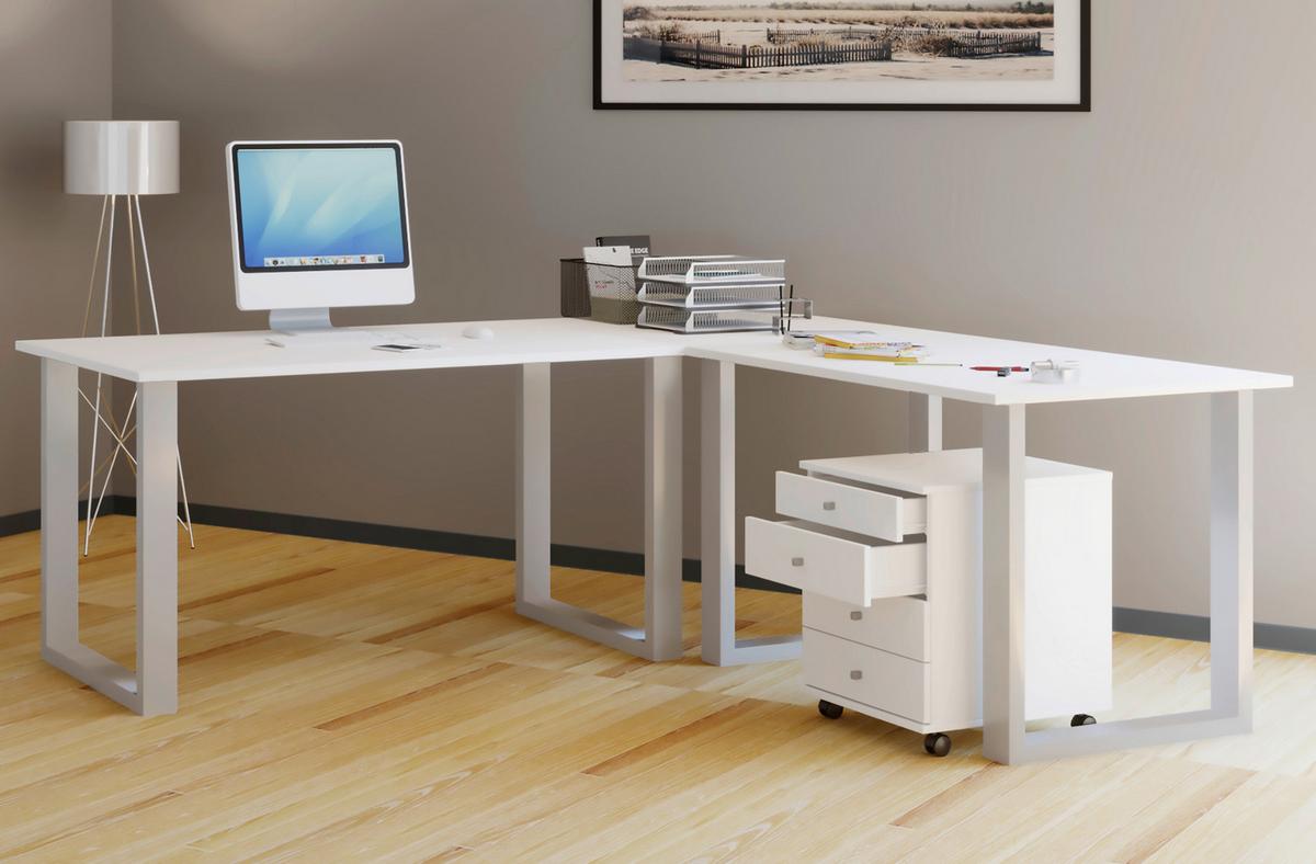 Kotna Pisalna Miza Lona, Bela, Srebrna, 160x160cm - srebrne barve/bela, Design, kovina/leseni material (160/160/76cm) - MID.YOU