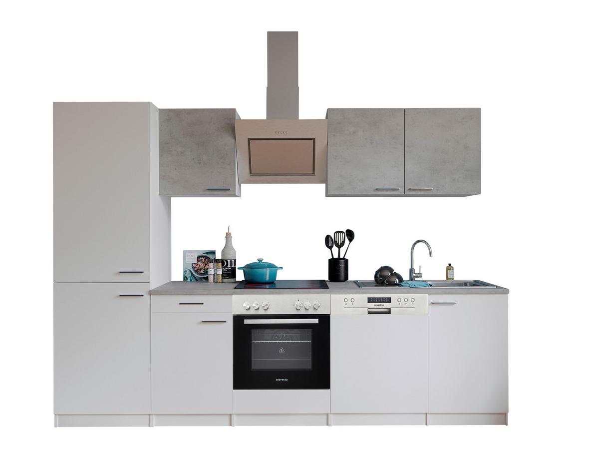 Küchenblock Malia mit Geräten ca. 280 cm Weiß/Hellgrau - Edelstahlfarben/Hellgrau, Basics, Holzwerkstoff/Metall (280cm) - Respekta