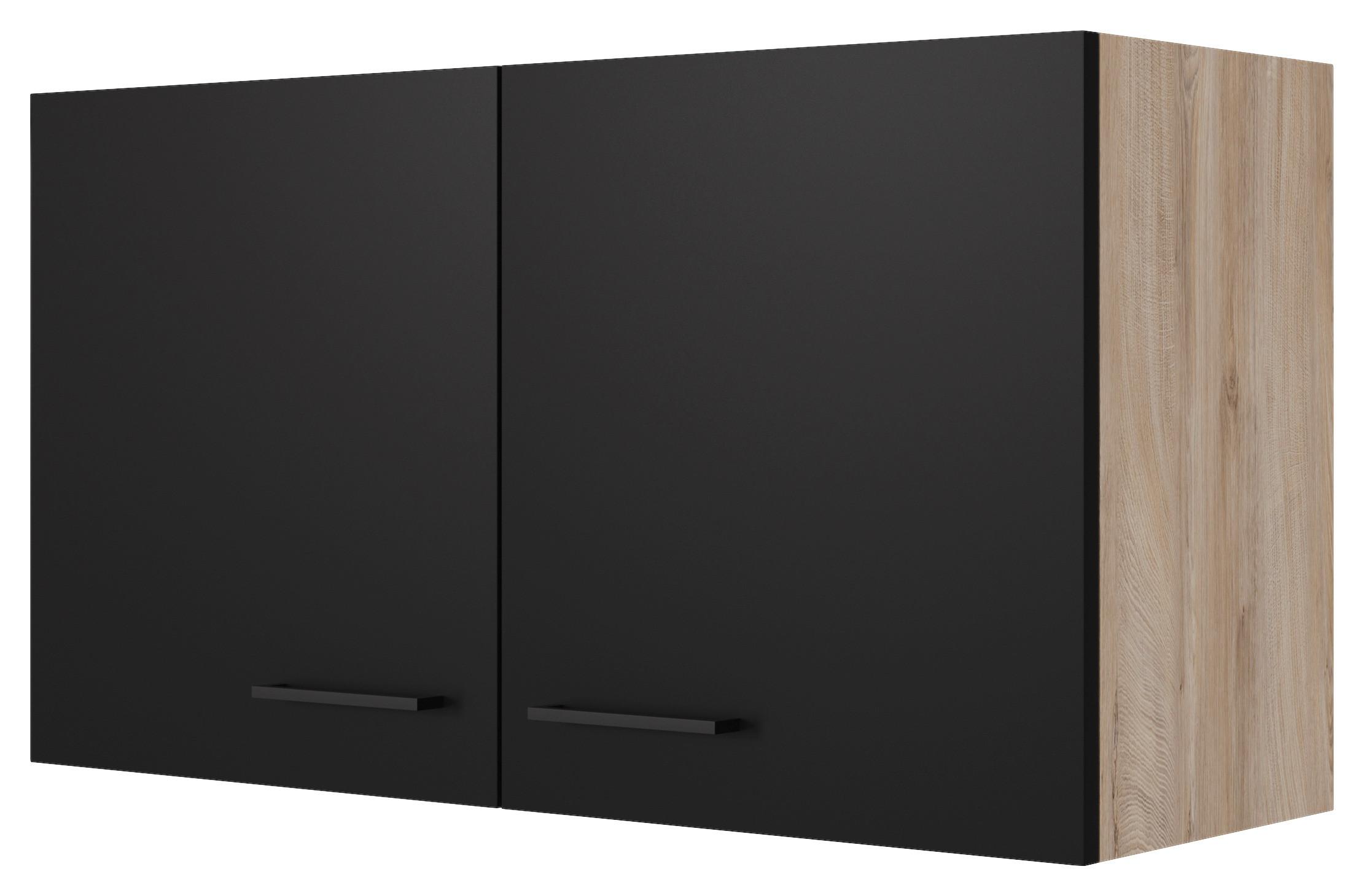 Kuhinjska Zgornja Omarica Capri, Črna, Hrast - črna/barve hrasta, Konvencionalno, kovina/leseni material (100/54,8/32cm) - FlexWell