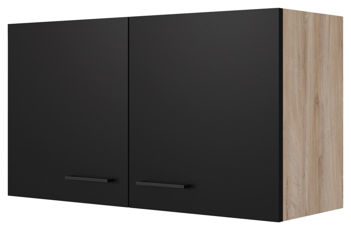 Kuhinjska Zgornja Omarica Capri, Črna, Hrast - črna/barve hrasta, Konvencionalno, kovina/leseni material (100/54,8/32cm) - FlexWell