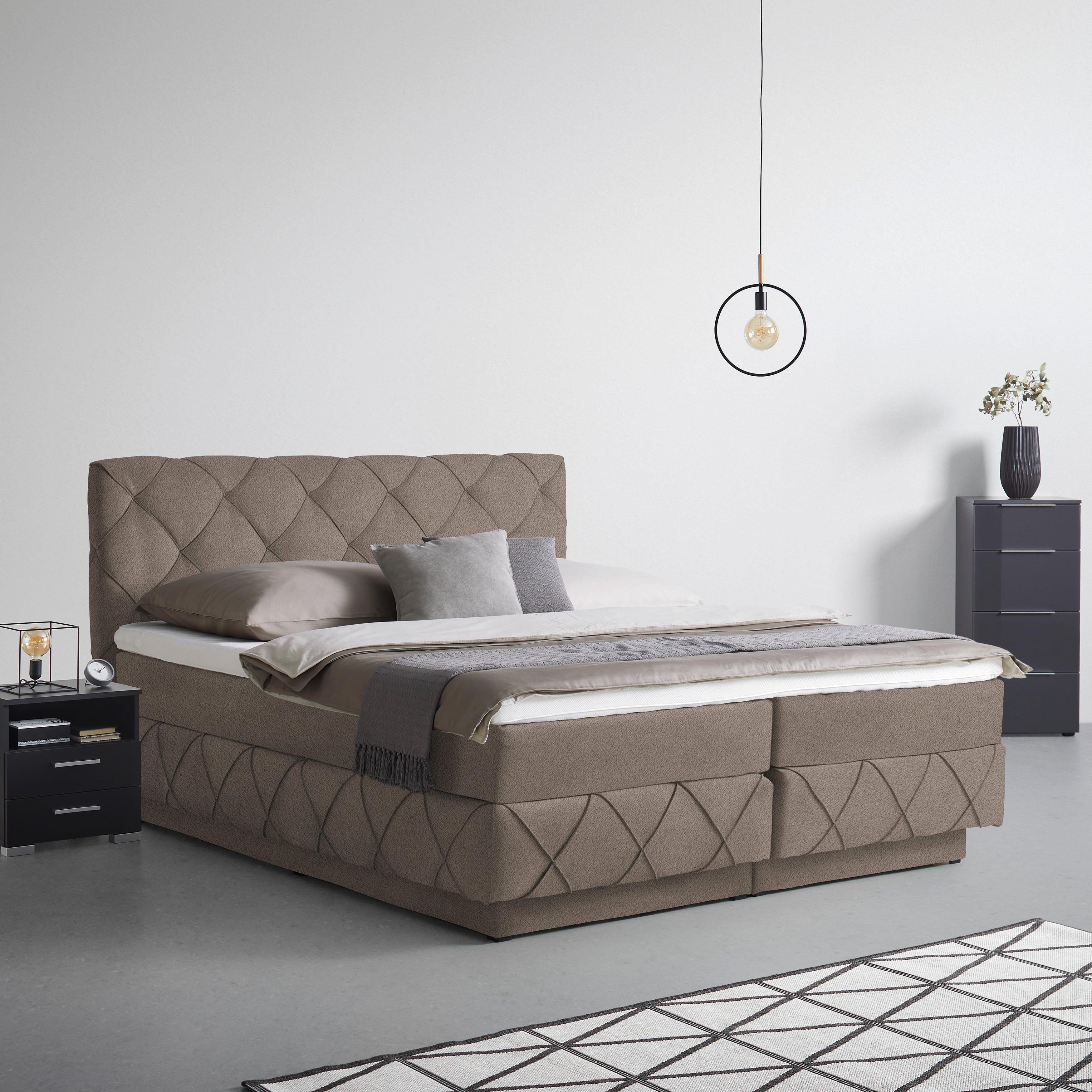 Boxspringbett Cordoba Braun ca. 160x200cm - Schwarz/Braun, KONVENTIONELL, Holz/Holzwerkstoff (160/200cm) - Premium Living