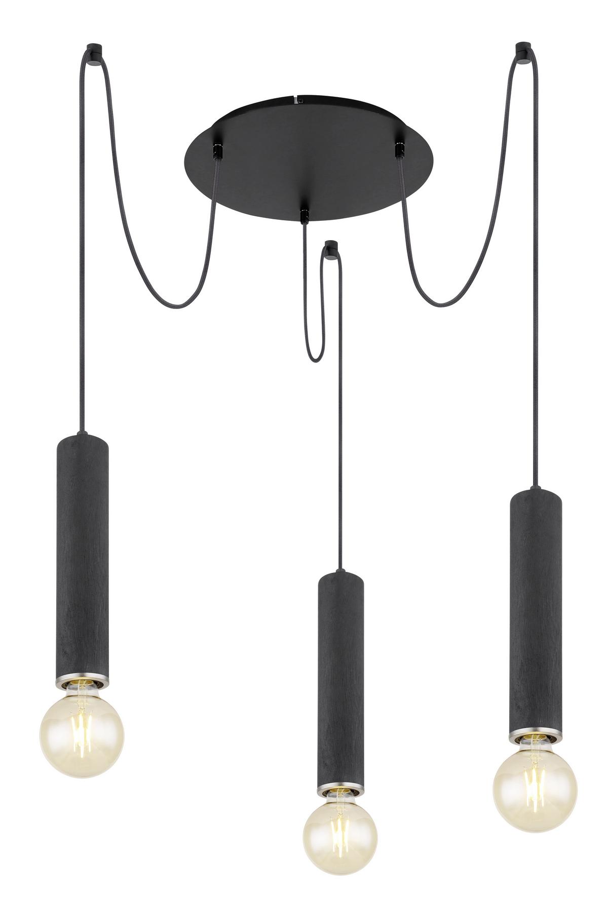 Hängeleuchte Marion in Schwarz max. 60 Watt - Schwarz/Nickelfarben, Basics, Holz/Metall (35/160cm) - Globo