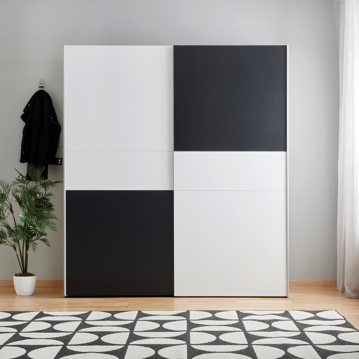 Schiebetürenschrank in Schwarz/Weiss - Weiss/Schwarz, Konventionell, Holzwerkstoff/Kunststoff (170/191/61cm) - Mömax