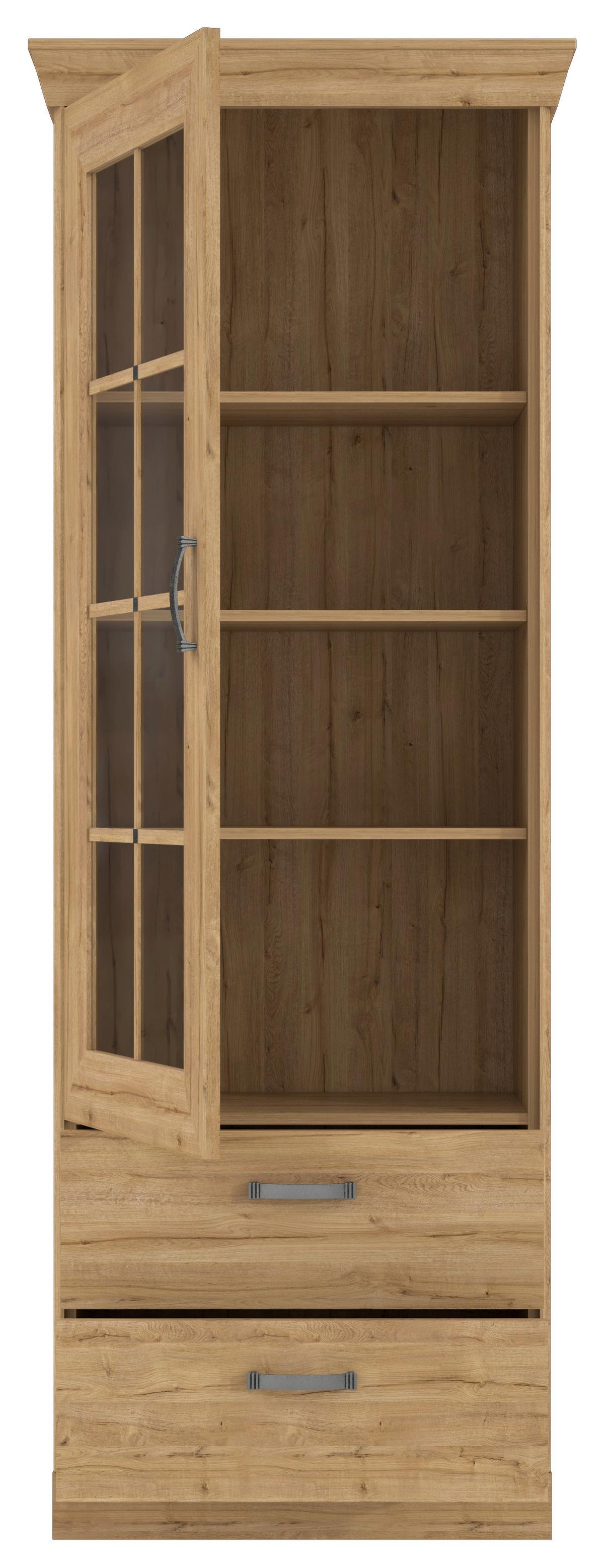 Vitrină CANNES - culoare lemn stejar, Romantik / Landhaus, plastic/sticlă (74/205/47cm) - Premium Living
