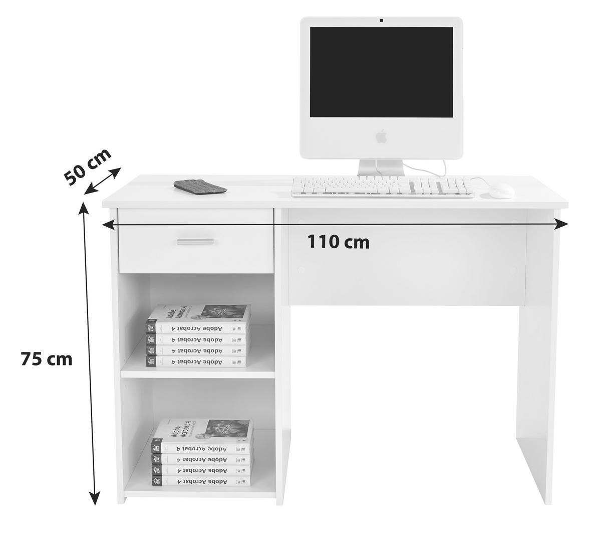 Íróasztal Fehér 1 Fiókkal Kubek 2 - fehér, Modern, faalapú anyag (110/75/50cm)