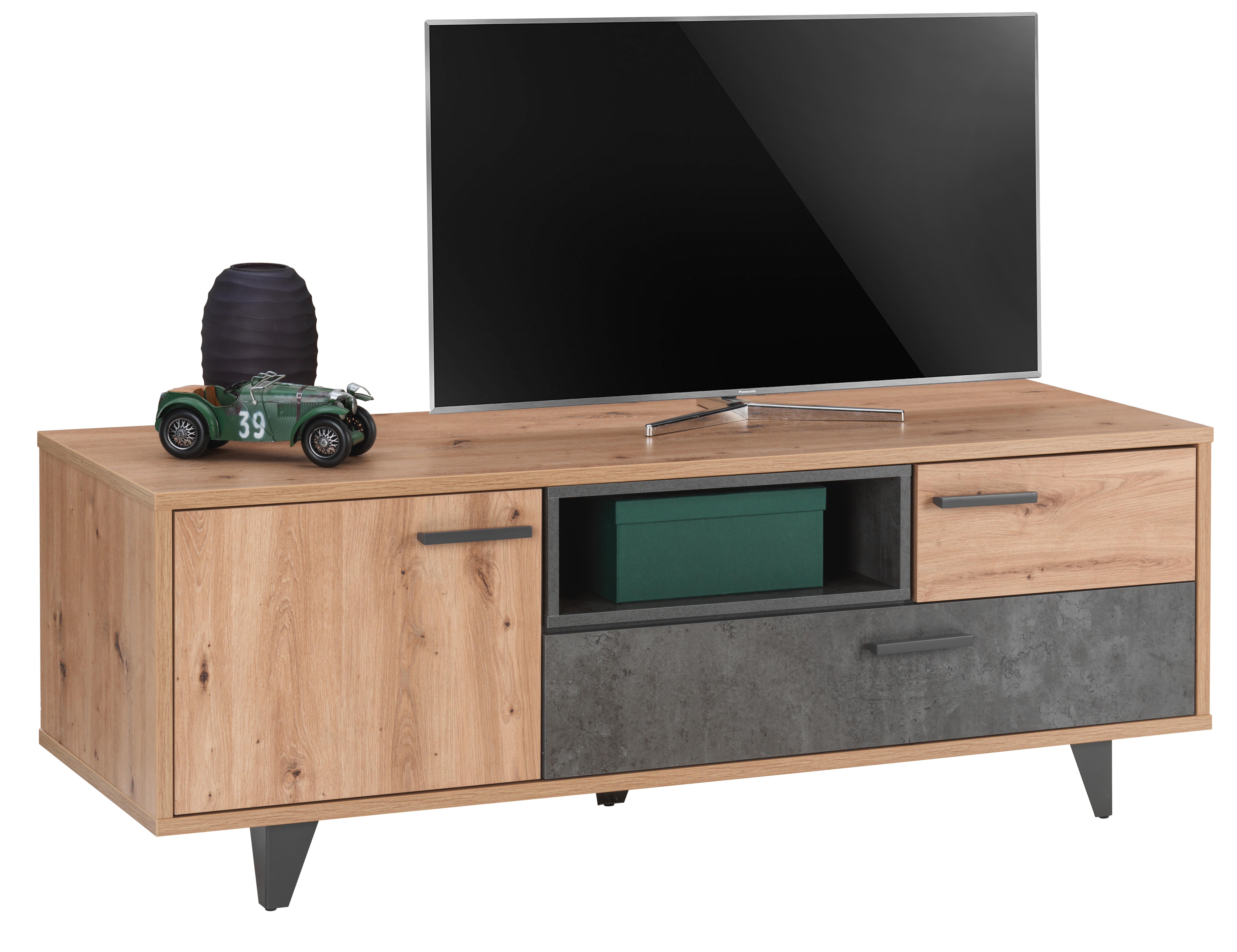 Tv-element Raven, Barva Hrasta, Temno Siva - temno siva/črna, Design, umetna masa/leseni material (155/55/52cm) - Carryhome
