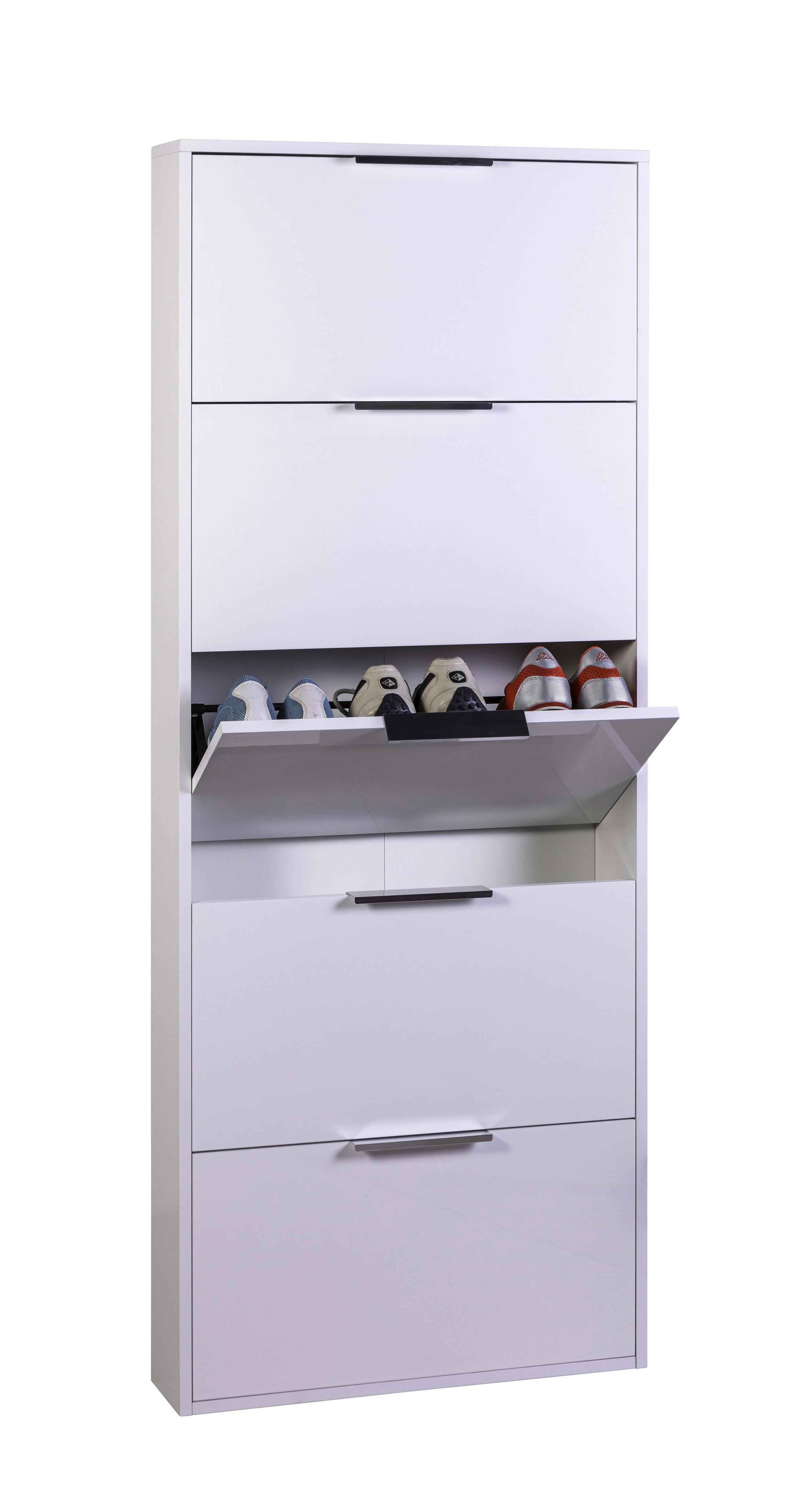 Schuhkipper in Weiß - Chromfarben/Weiß hochglanz, MODERN, Holzwerkstoff/Kunststoff (65/100/25cm) - Modern Living