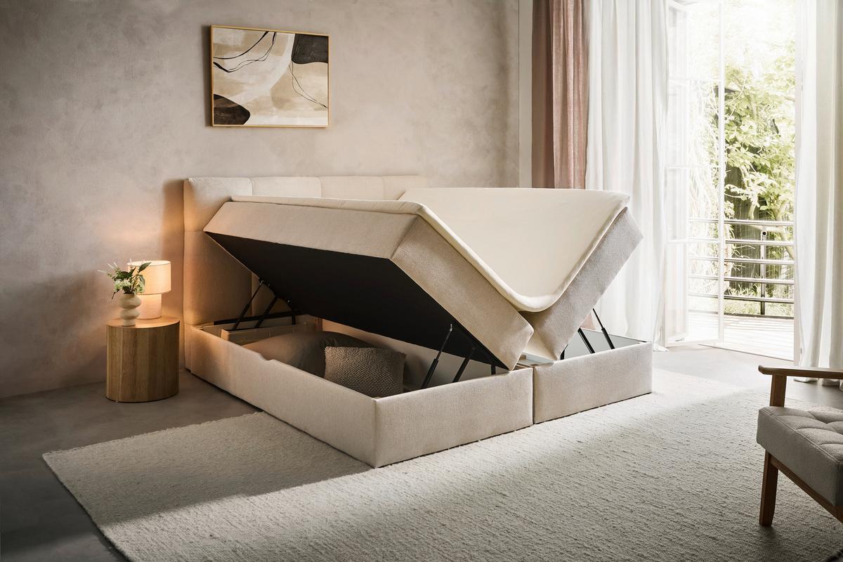 ŁÓŻKO SKRZYNIOWE ELLA - kremowy, Konventionell, tkanina (140/200cm) - Boxxx