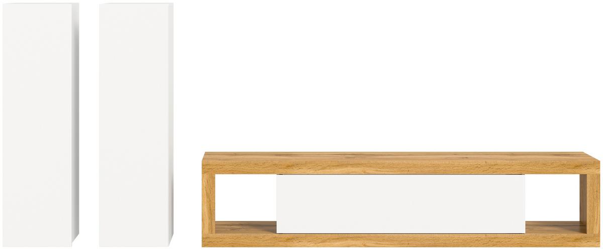 Ansamblu mobilier camera de zi TANGO - alb/stejar Wotan, Design, material pe bază de lemn (270/135/30cm) - Modern Living