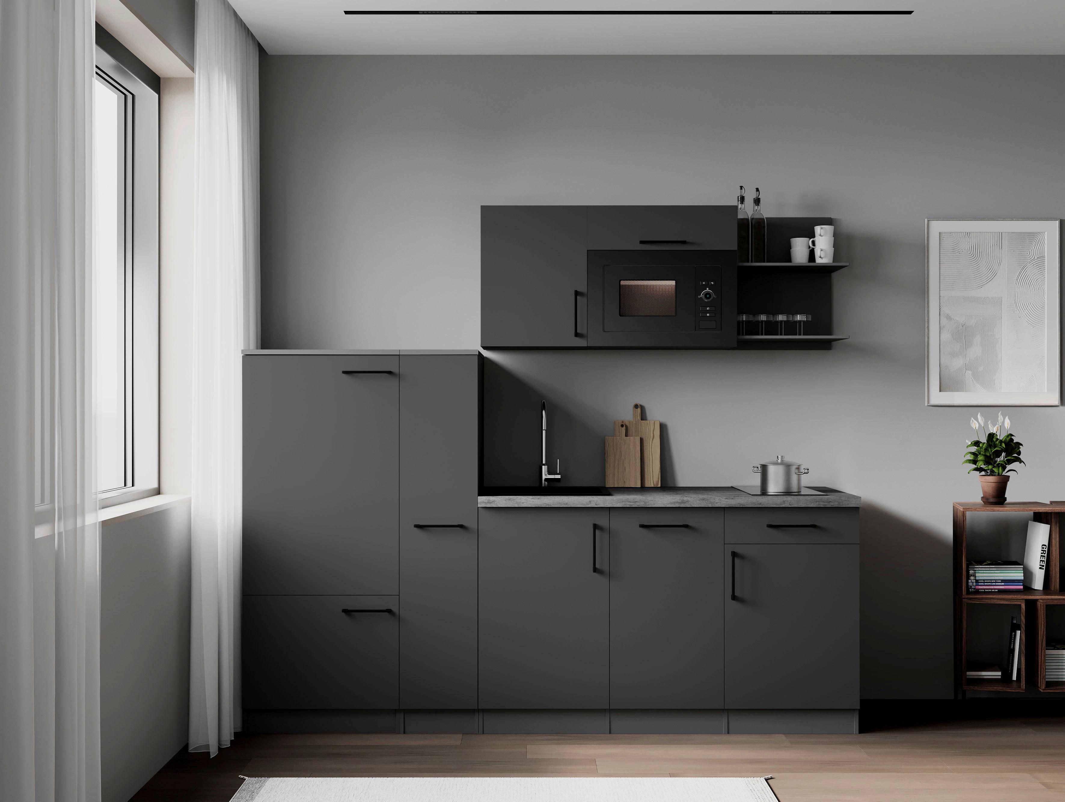 Küchenblock Oliver m. Geräten Grau - Grau, Trend, Holzwerkstoff/Metall (235cm) - Respekta