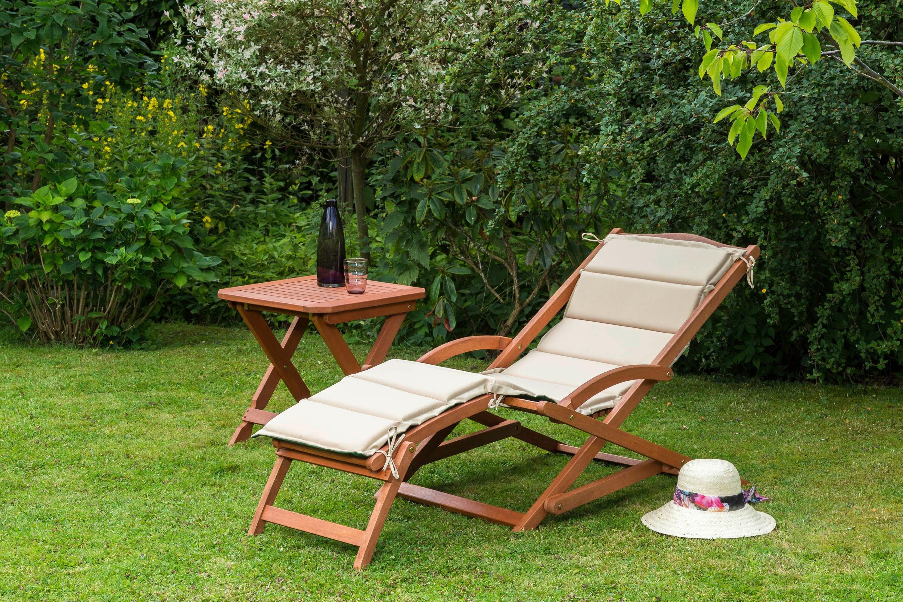 Bäderliege Copa Cabana klappbar Echtholz/Grün/Beige - Eukalyptusholzfarben/Beige, KONVENTIONELL, Holz/Textil - Gardenson