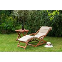 Bäderliege Copa Cabana klappbar Echtholz/Grün/Beige - Eukalyptusholzfarben/Beige, KONVENTIONELL, Holz/Textil - Gardenson