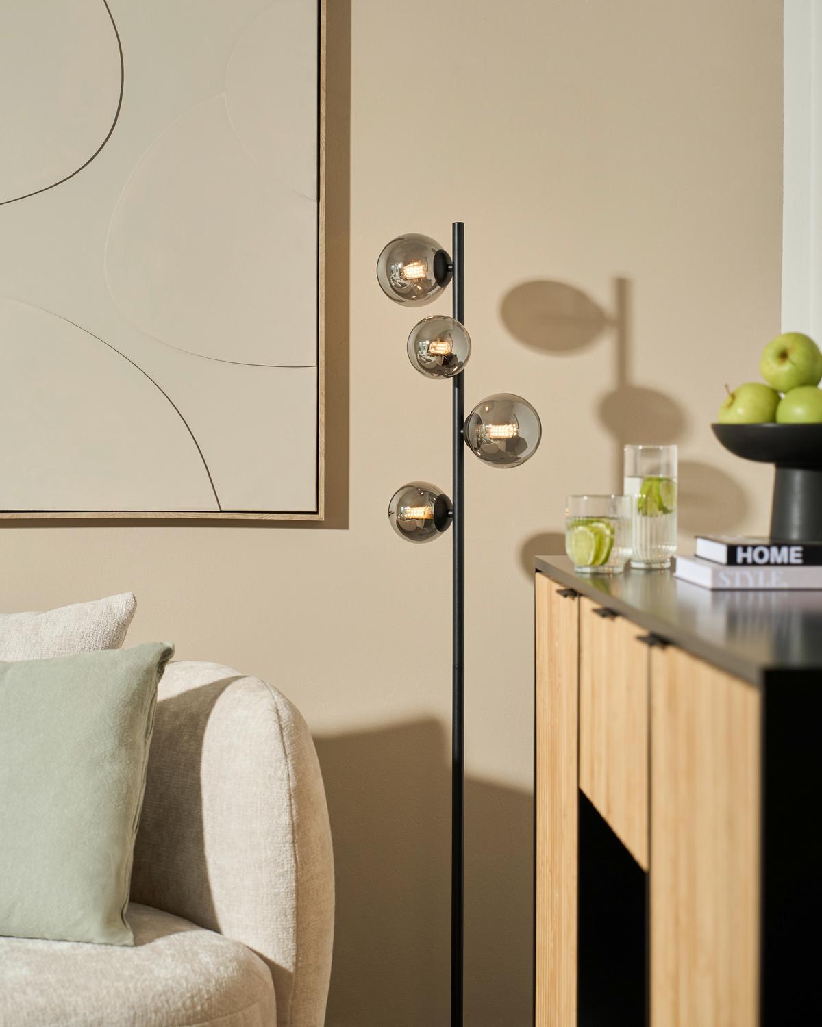 Stehleuchte Lisib in Schwarz/Chrom max. 10 Watt - Chromfarben/Schwarz, ROMANTIK / LANDHAUS, Glas/Metall (27/140cm) - Mömax