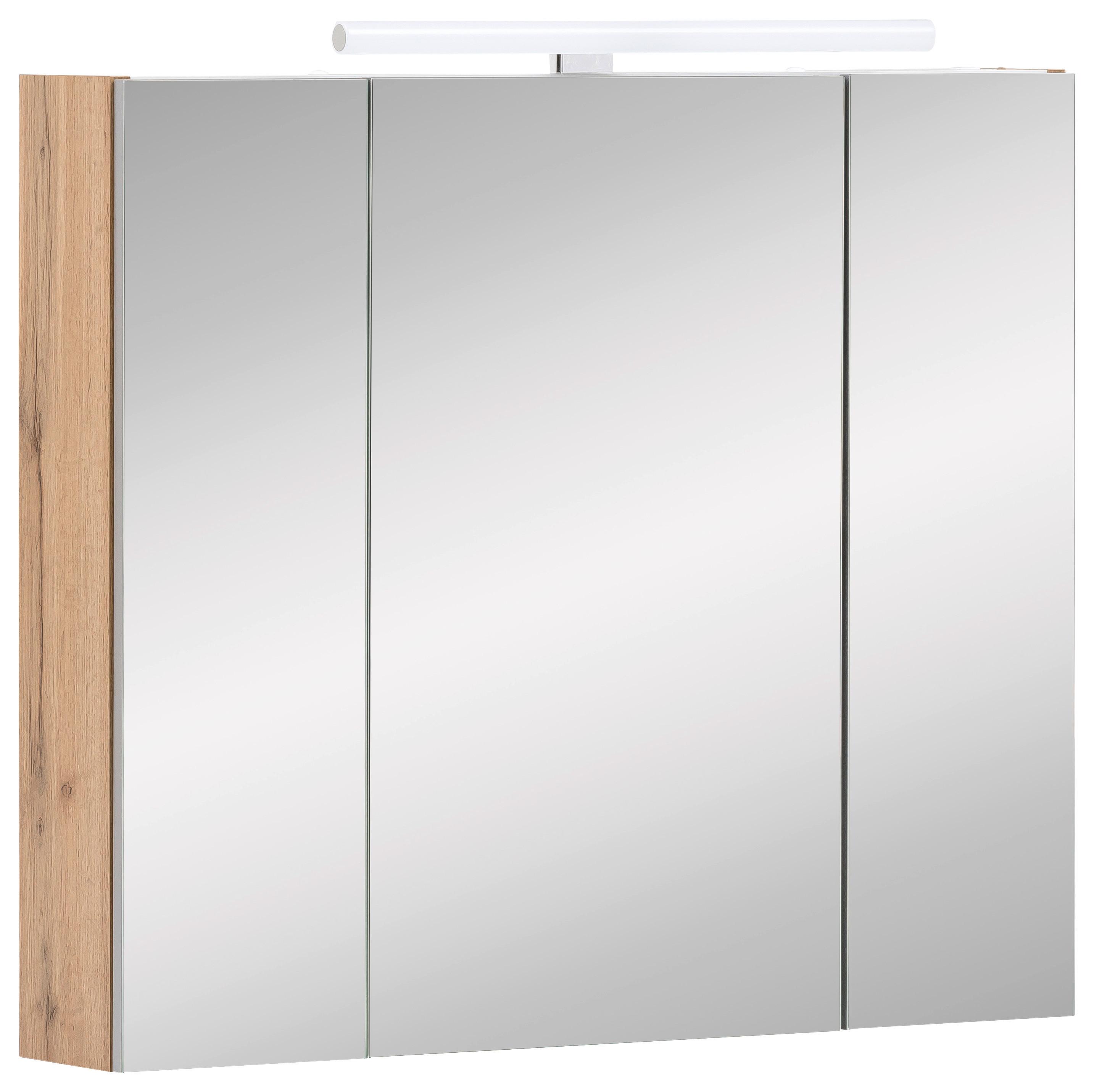 Omara Z Ogledalom Barva Hrasta, Osvetlitev - barve niklja/barve hrasta, Moderno, kovina/steklo (80/71-75/16cm) - Stylife