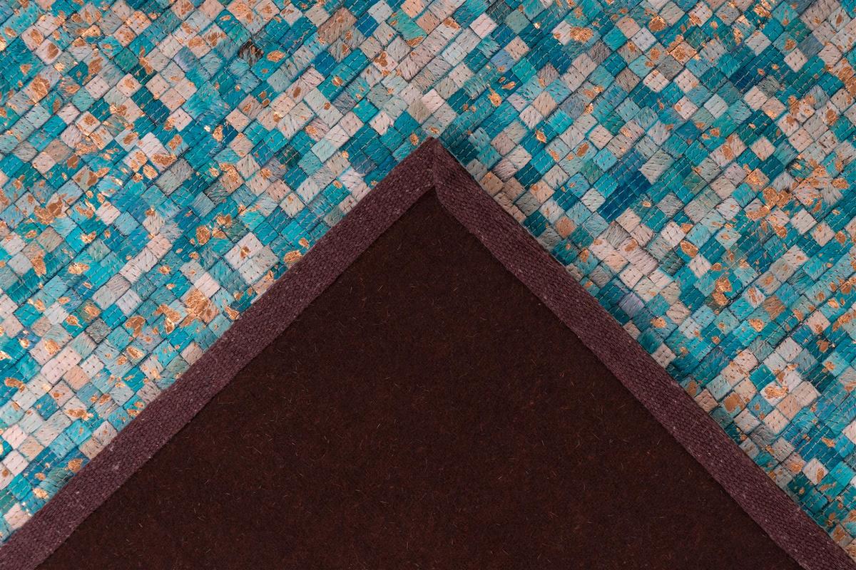 FLACHWEBETEPPICH FINISH 125 TÜRKIS / GOLD - Türkis/Goldfarben, Basics, Leder (160/230cm) - Kayoom