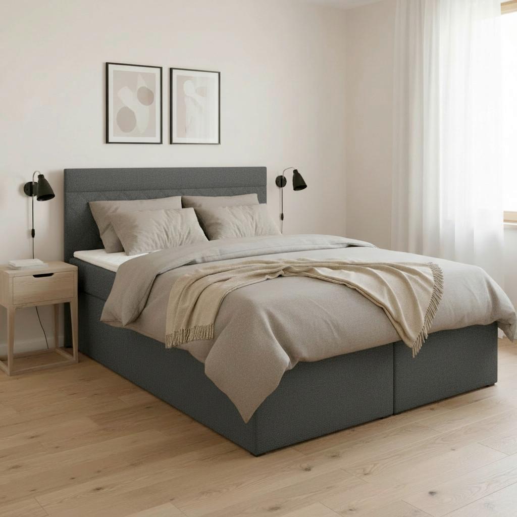 Postelja Boxspring Rosa, Antracit, 140x200 - temno siva/antracit, Moderno, umetna masa/tekstil (140/200cm) - Bessagi Home