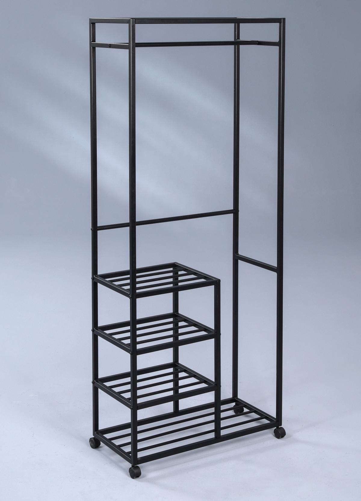 WIESZAK NA UBRANIA NA KÓŁKACH ANDORRA - czarny, Basics, tworzywo sztuczne/metal (75/183/35cm)