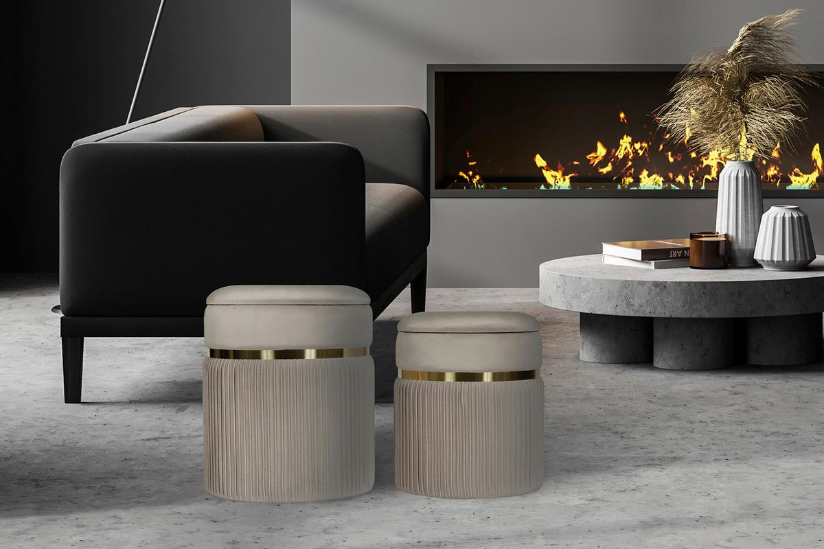 Hockerset Zora 325 - Taupe/Goldfarben, Konventionell, Kunststoff/Textil (31,5/36/38/44/31,5/36cm) - Kayoom