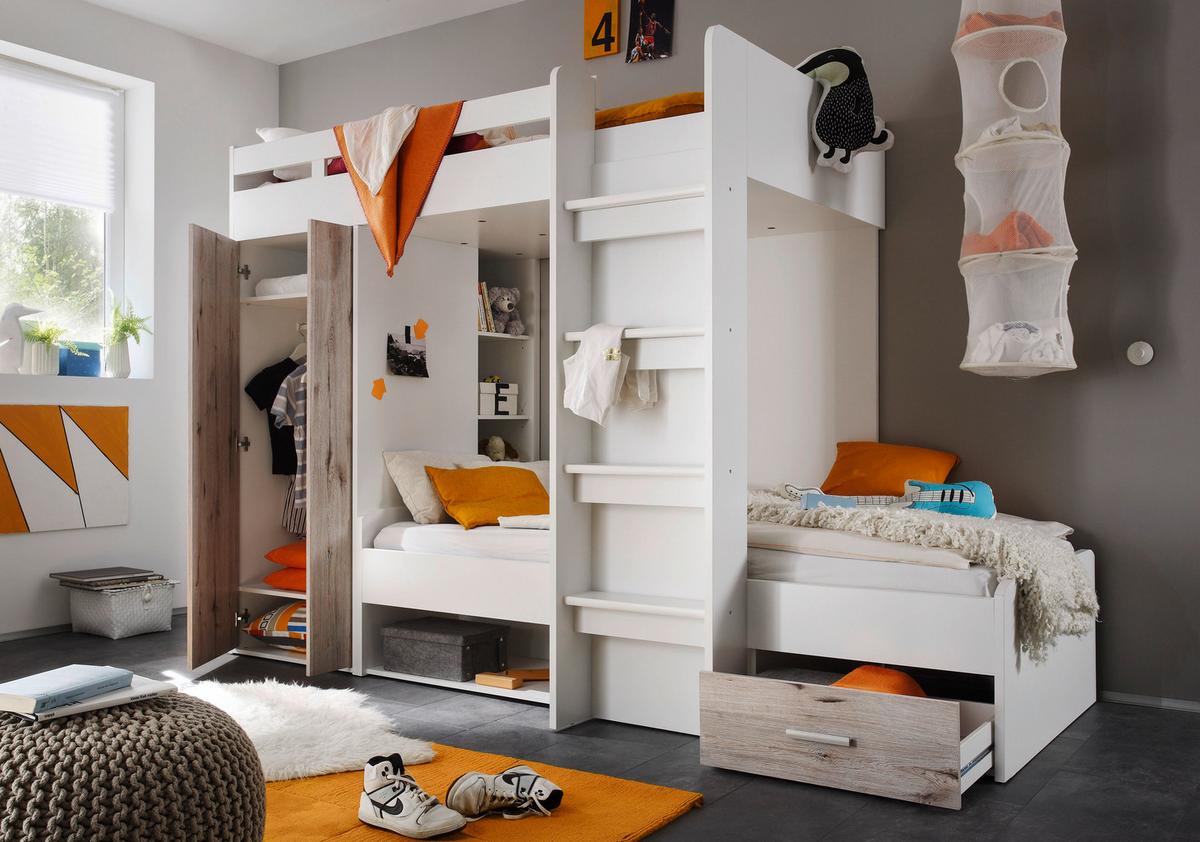 Emeletes Ágy Maxi - tölgyfa színű/fehér, Konventionell, faalapú anyag (90/200cm) - MID.YOU