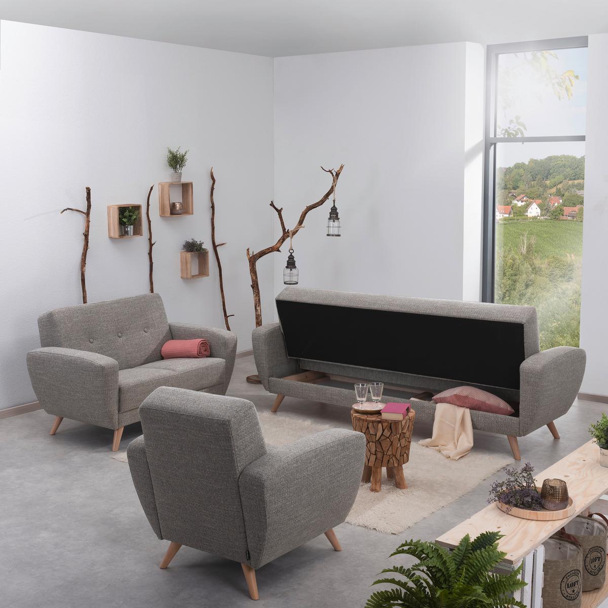 2-SITZER-SOFA JERRY - Naturfarben/Grau, Design, Holz/Textil (136/85/82cm) - Max Winzer