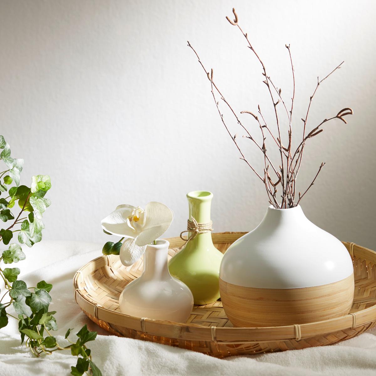 Vase Naturelle Weiß/Natur - Naturfarben/Weiß, Holz (18/17cm) - Zandiara