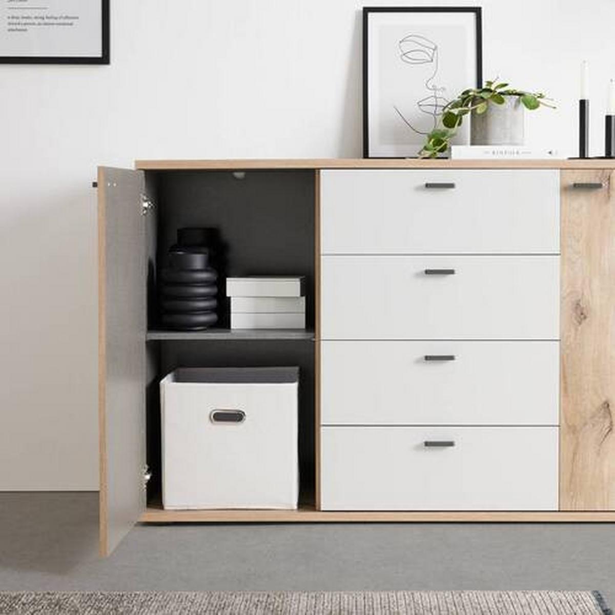 Kommode Ravenna in Eichefarben/Hellgrau - Eichefarben/Hellgrau, Konventionell, Holzwerkstoff/Kunststoff (150/90/38cm) - Premium Living