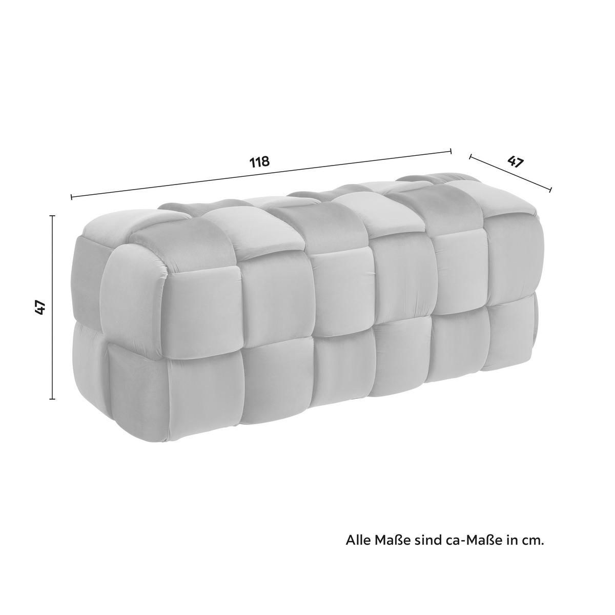 Hockerbank Ella Grau Samt Gepolstert - Schwarz/Grau, MODERN, Holz/Kunststoff (118/47/47cm) - Bessagi Home