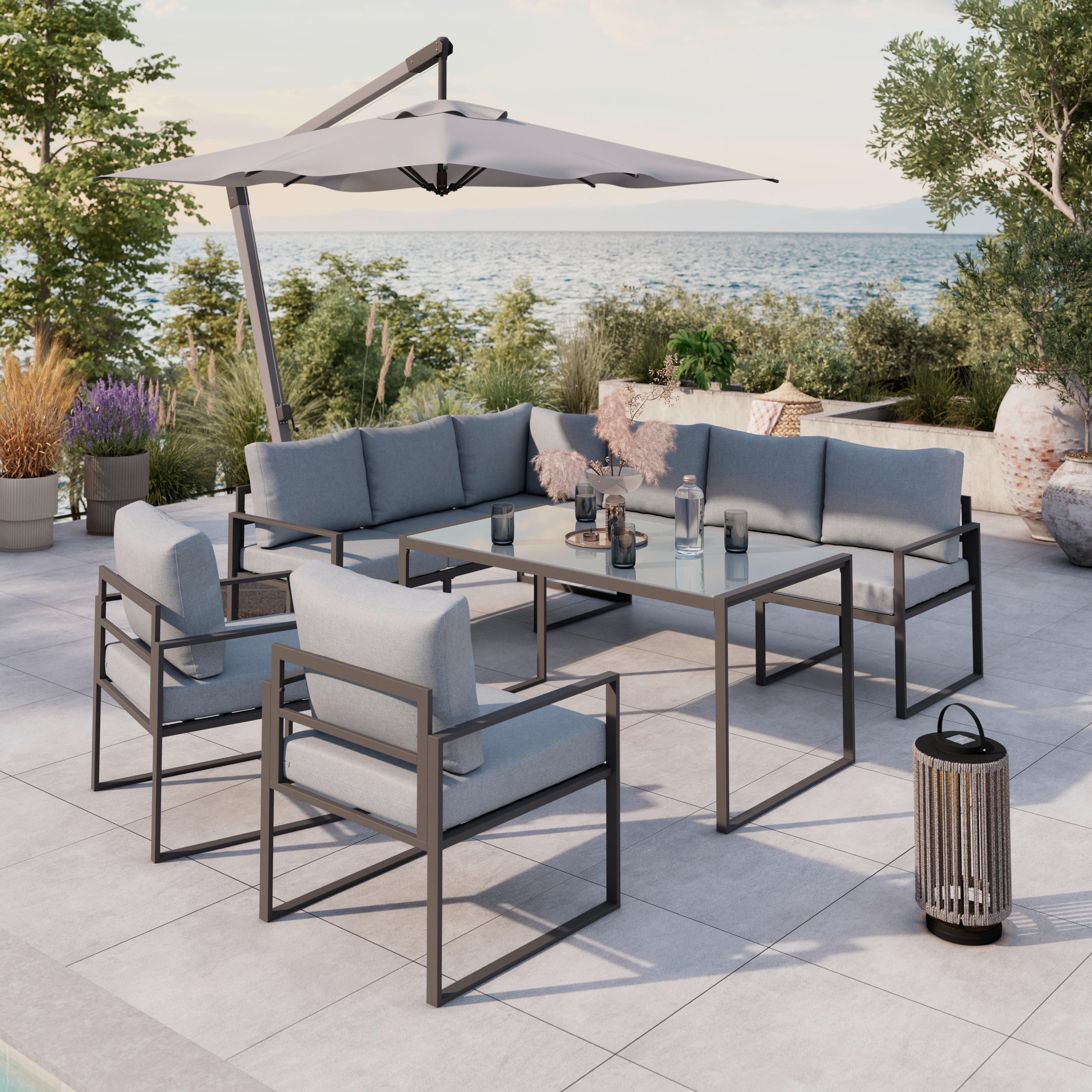 Lounge Garnitura Bologna, Antracit, 5-Delno - siva/antracit, Moderno, kovina/steklo - Beldano