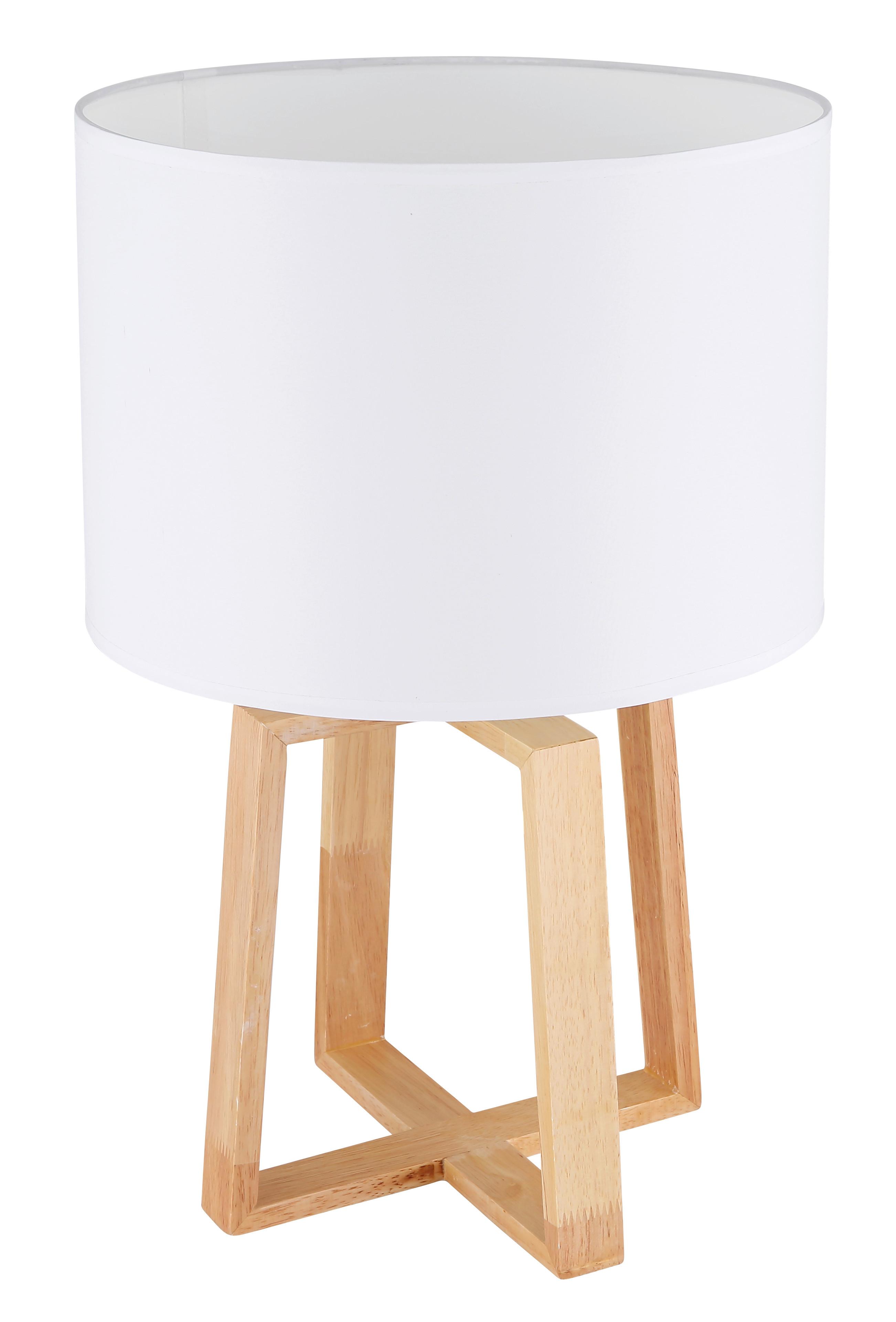 Tischleuchte Moritz in Weiß max. 40 Watt - Silberfarben/Weiß, KONVENTIONELL, Holz/Kunststoff - Globo