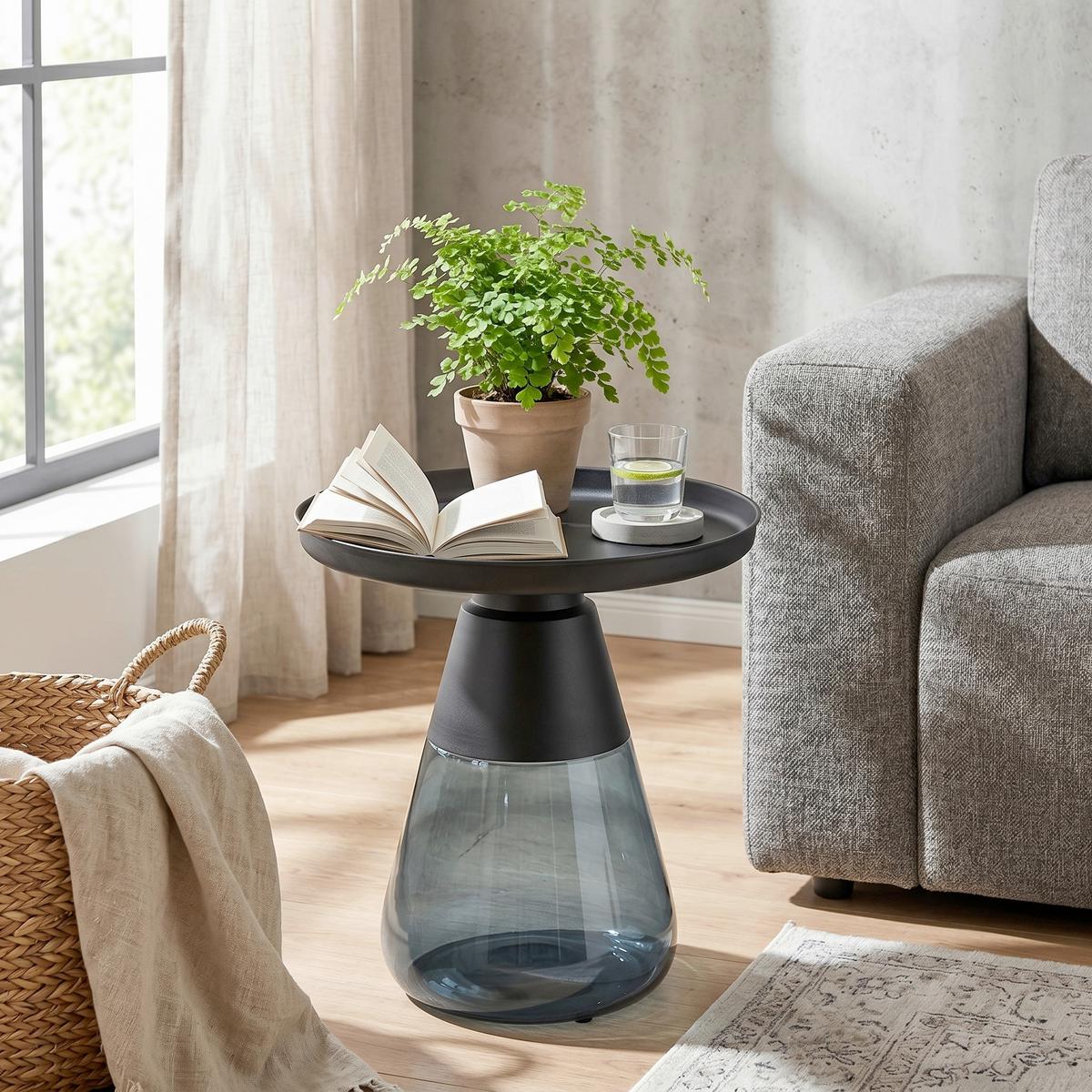 Beistelltisch Bottiglia Schwarz/Blaugrau - Blaugrau/Schwarz, MODERN, Glas/Metall (50/52/50cm) - Kare-Design