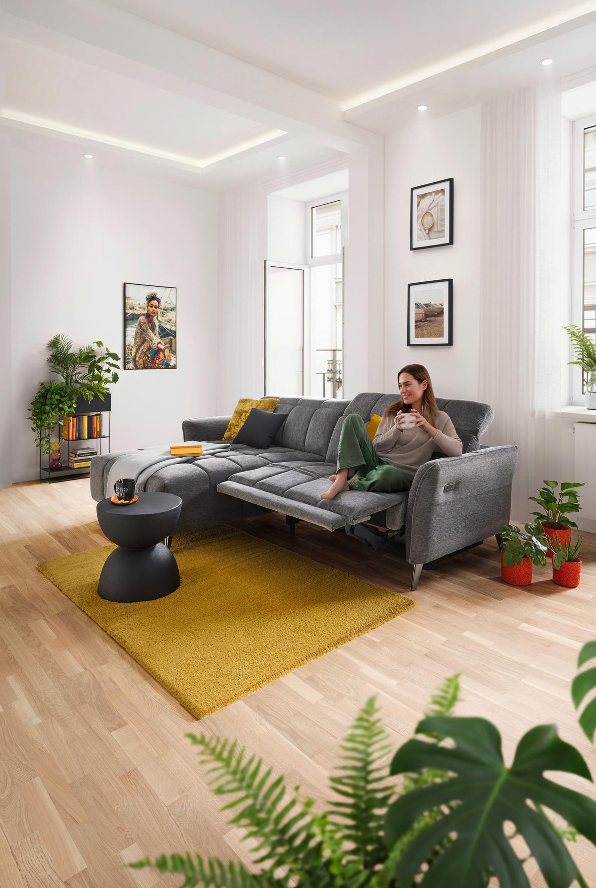 Ecksofa Pisa Anthrazit ca. 173x248cm - Anthrazit/Schwarzchrom, MODERN, Holz/Textil (173/248cm) - Mömax