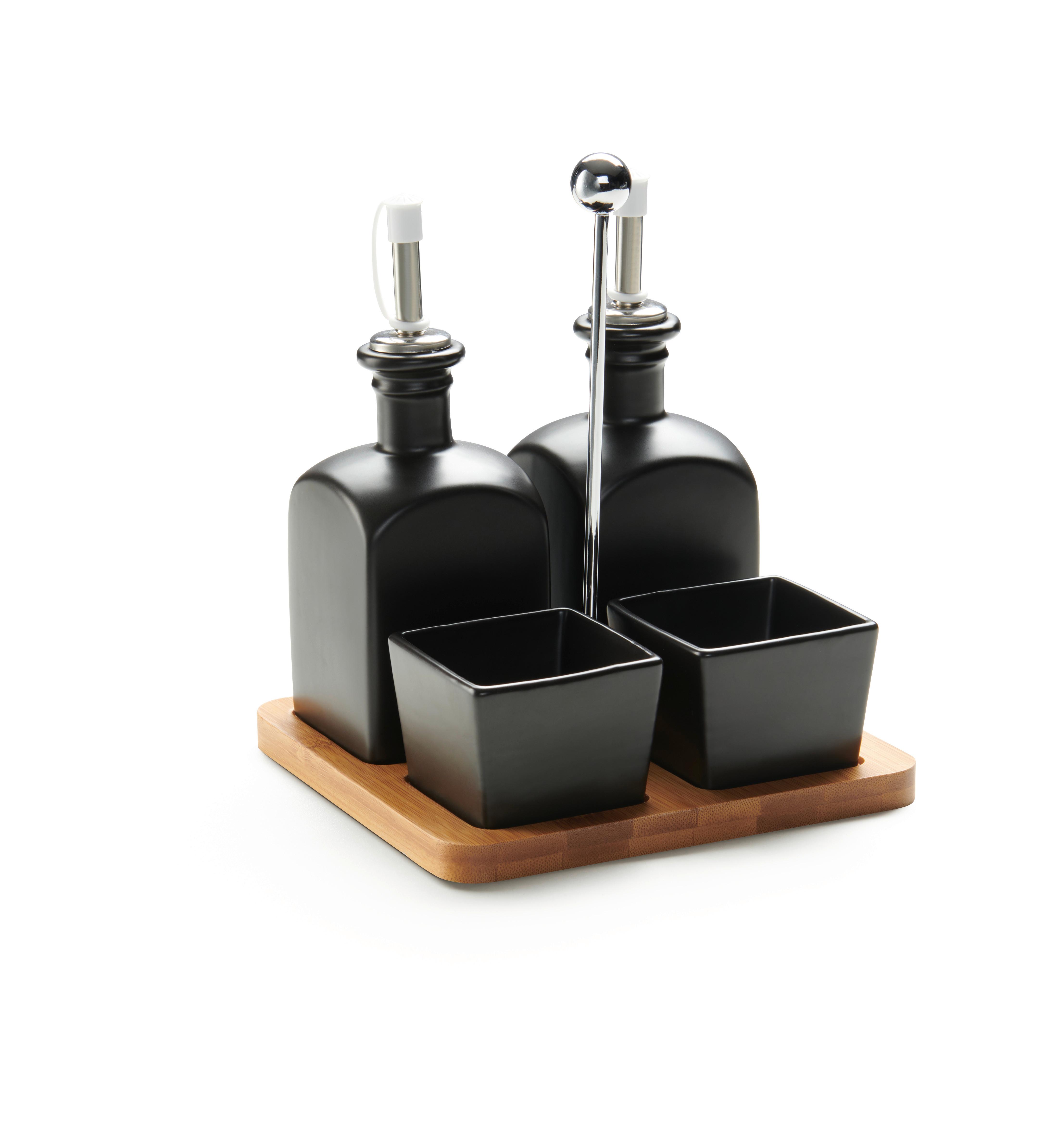 Menage-Set Tapas Olives Schwarz, 5-teilig - Schwarz, MODERN, Holz/Keramik (16,5/16,5/21cm) - Mömax