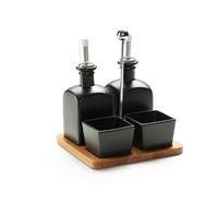 Menage-Set Tapas Olives Schwarz, 5-teilig - Schwarz, MODERN, Holz/Keramik (16,5/16,5/21cm) - Mömax