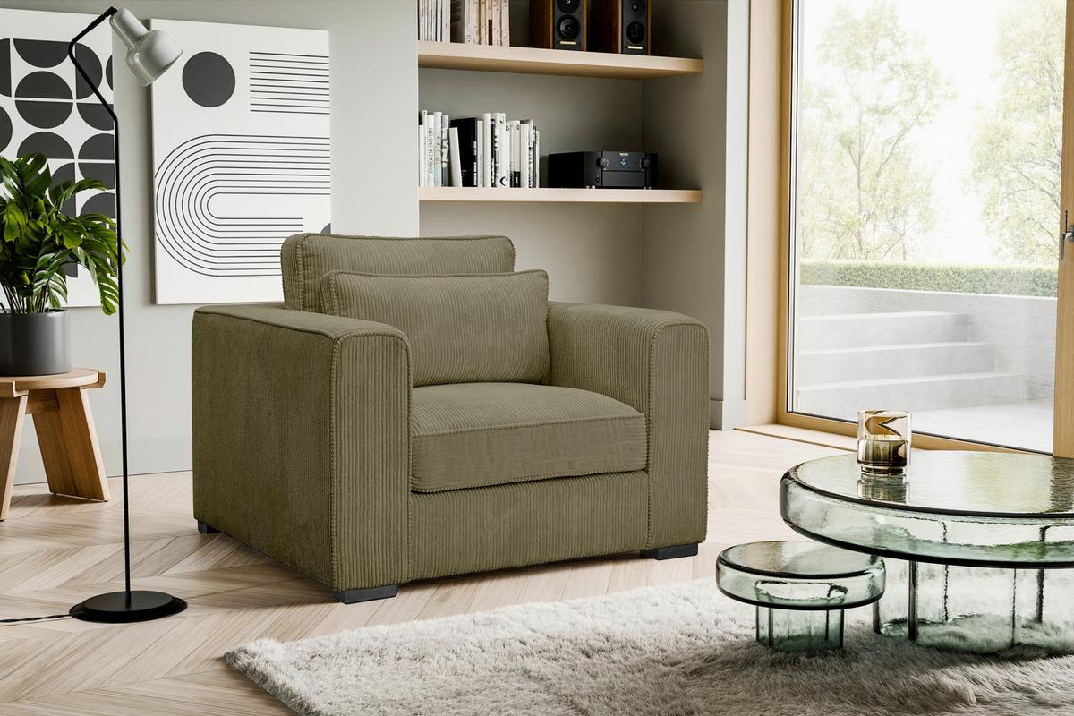 1,5-Sitzer-Sofa Almera Khaki - Khaki/Schwarz, Basics, Holz/Textil (120/92/112cm) - MID.YOU