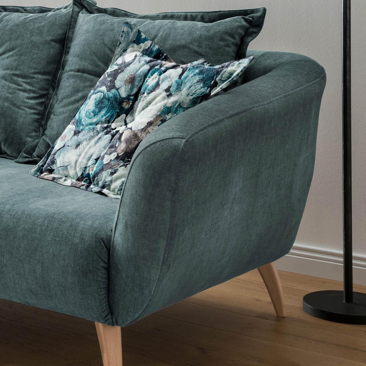 Wohnlandschaft Baggio Blau Velours - Blau/Buchefarben, MODERN, Holz/Textil (277/162cm) - Livetastic