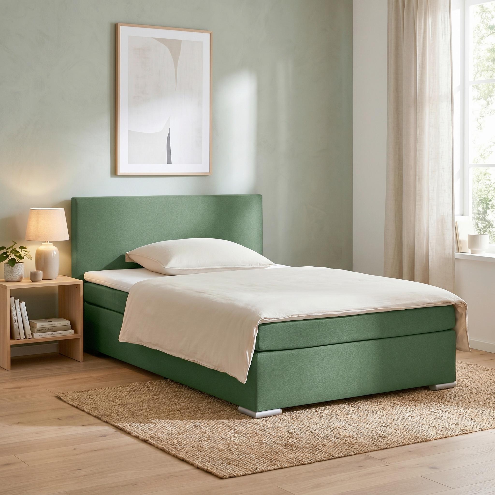 Boxspringbett Mira 2 Dunkelgrün ca. 120x200cm - Chromfarben/Dunkelgrün, MODERN, Holz/Kunststoff (120/200cm) - Based